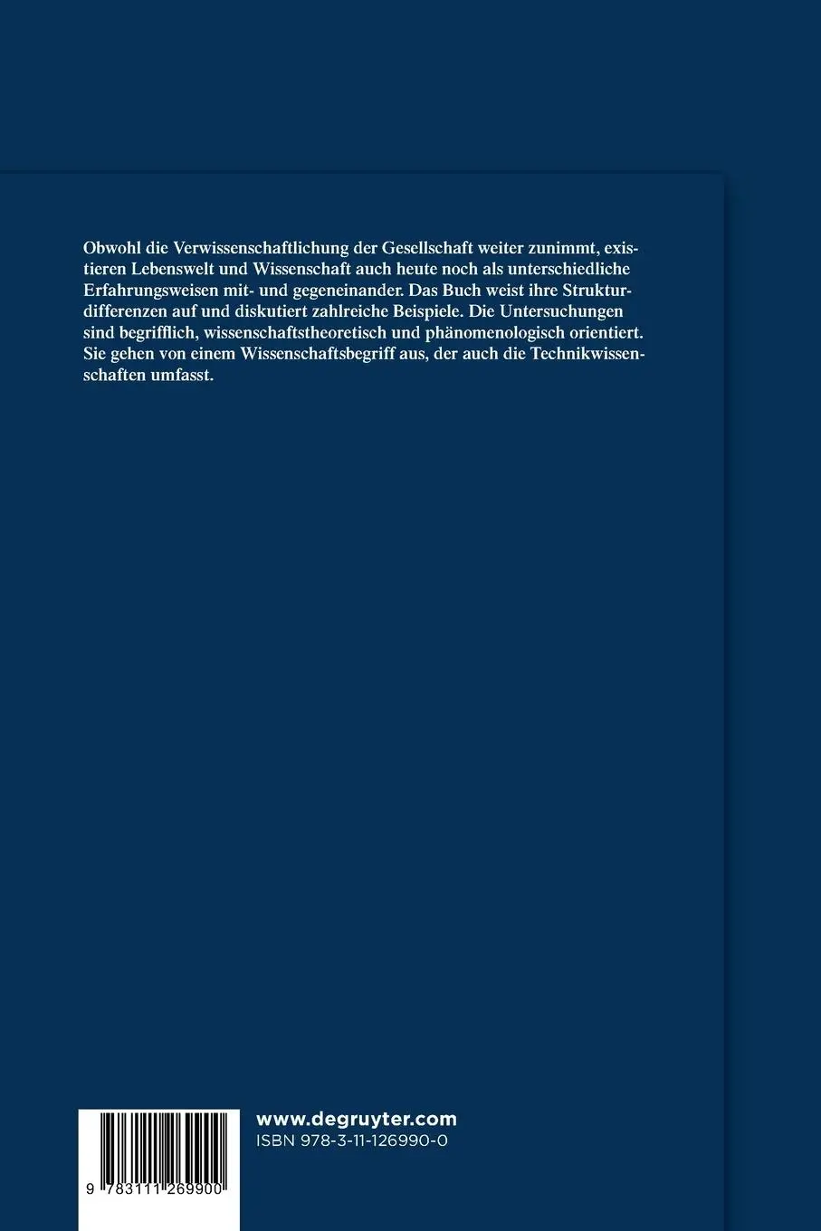 Rückseite: 9783111269900 | Lebenswelt und Wissenschaft | Gregor Schiemann | Taschenbuch | V