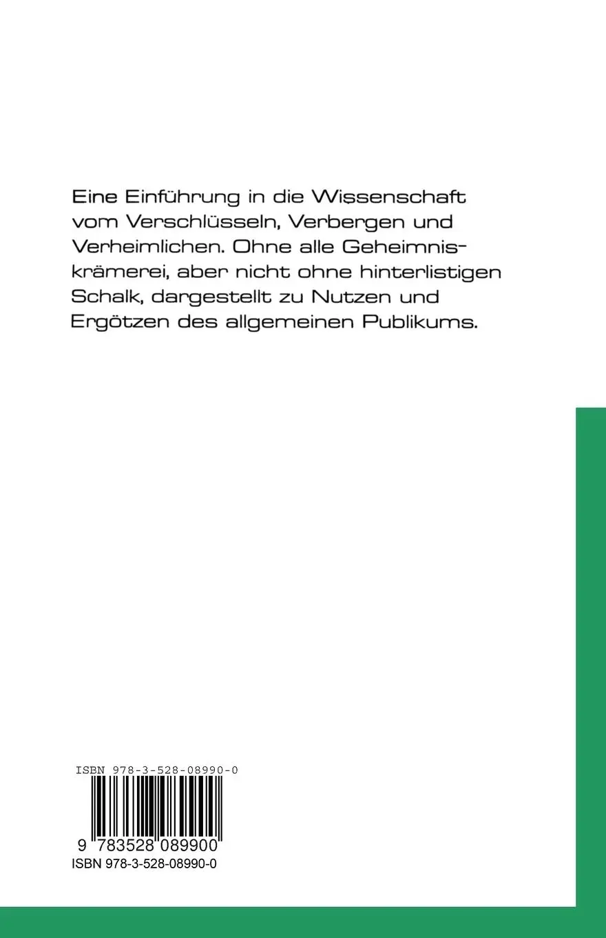 Rückseite: 9783528089900 | Kryptologie | Albrecht Beutelspacher | Taschenbuch | 106 S. | Deutsch