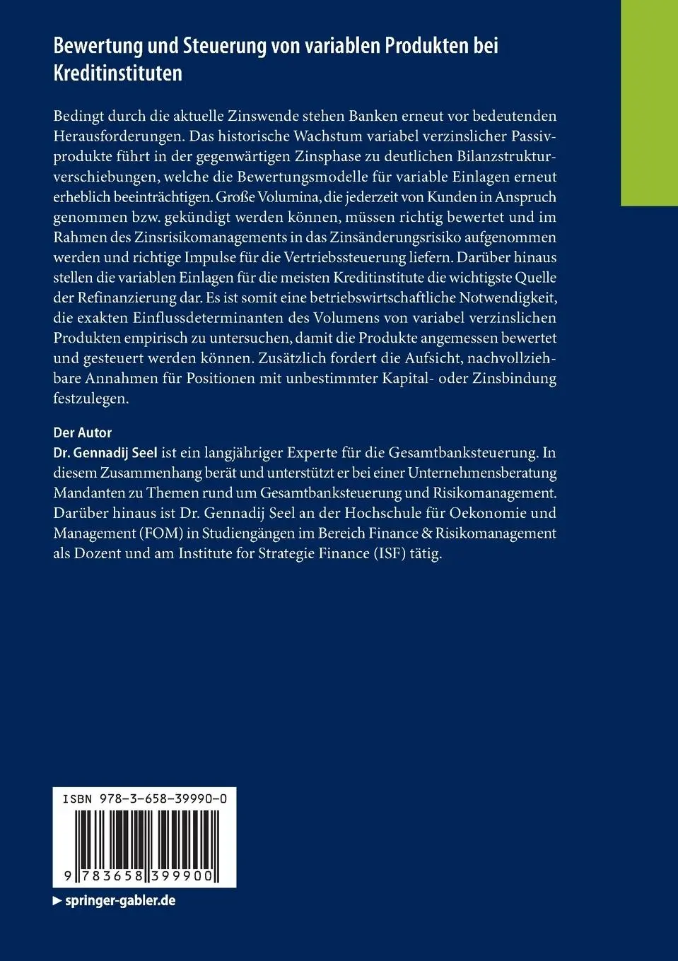 Rückseite: 9783658399900 | Bewertung und Steuerung von variablen Produkten bei Kreditinstituten