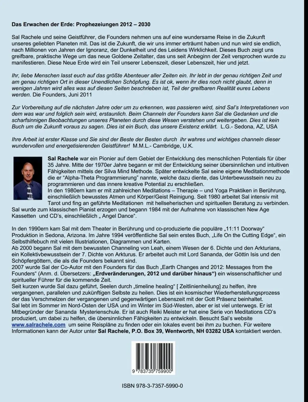 Rückseite: 9783735759900 | Das Erwachen der Erde: Prophezeiungen 2012 - 2030 | Sal Rachele | Buch