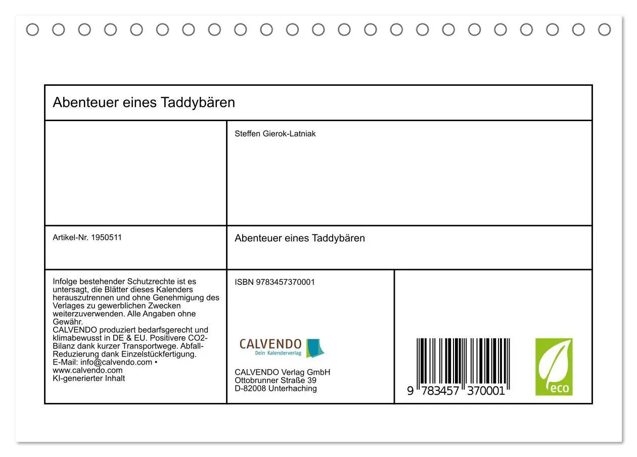 Bild: 9783457370001 | Abenteuer eines Taddybären (Tischkalender 2026 DIN A5 quer),...