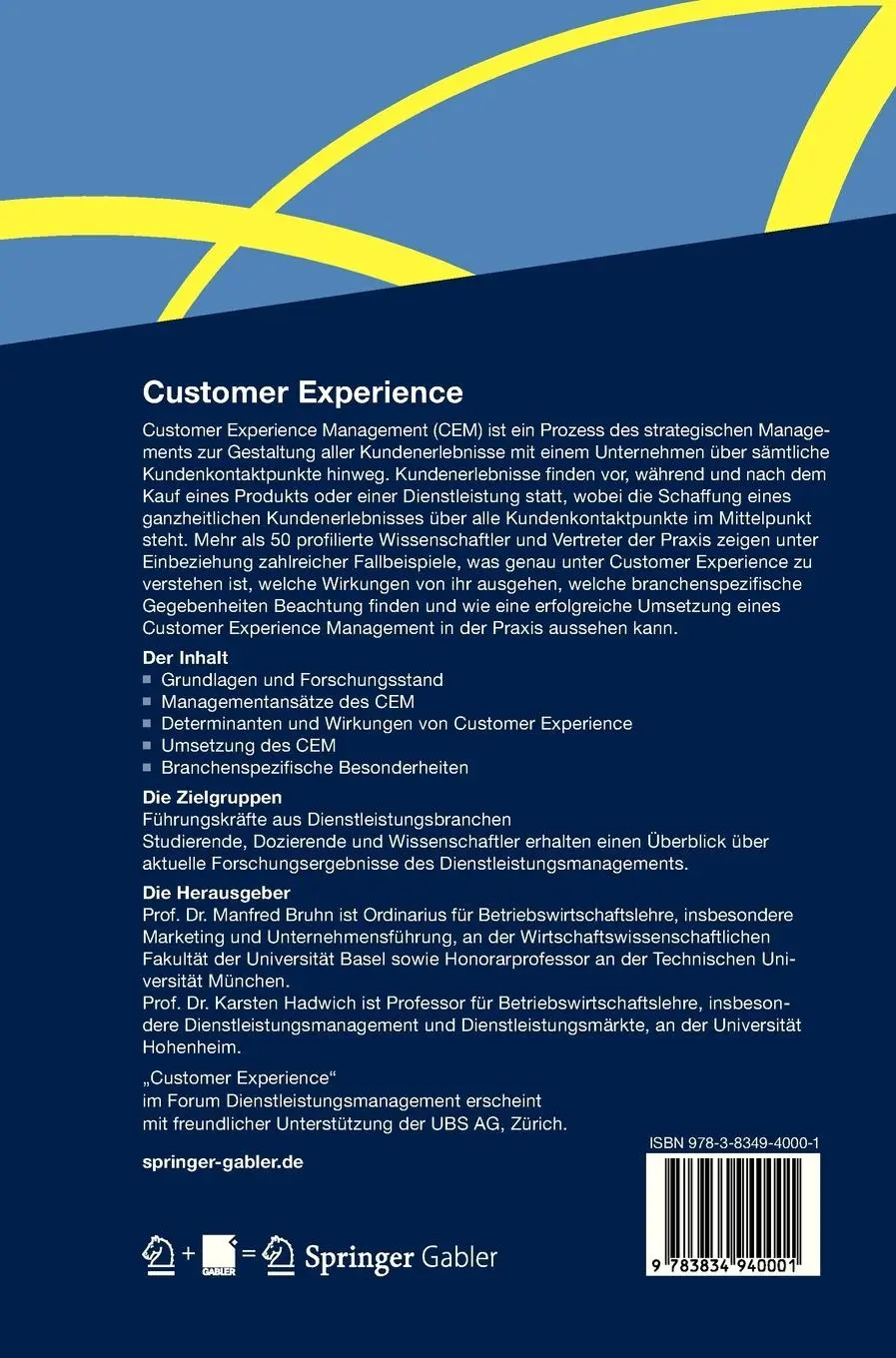 Rückseite: 9783834940001 | Customer Experience | Forum Dienstleistungsmanagement | Buch | x