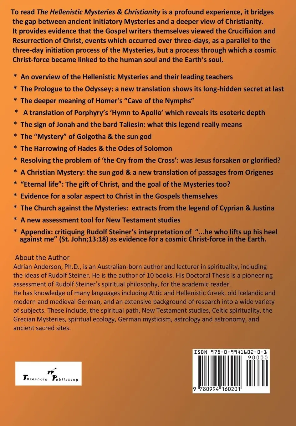 Rückseite: 9780994160201 | The Hellenistic Mysteries &amp; Christianity | Adrian Anderson | Buch