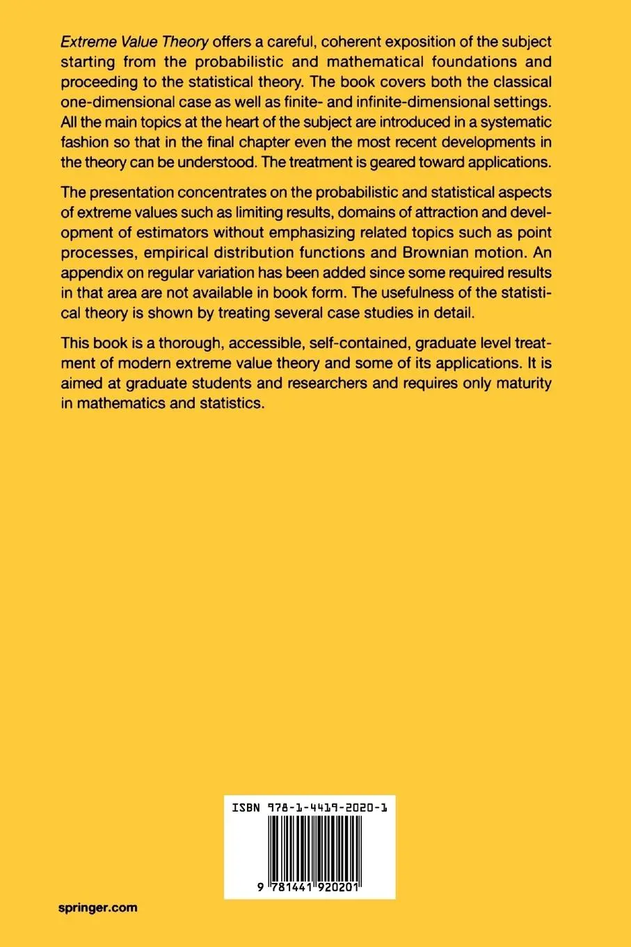 Rückseite: 9781441920201 | Extreme Value Theory | An Introduction | Ana Ferreira (u. a.) | Buch