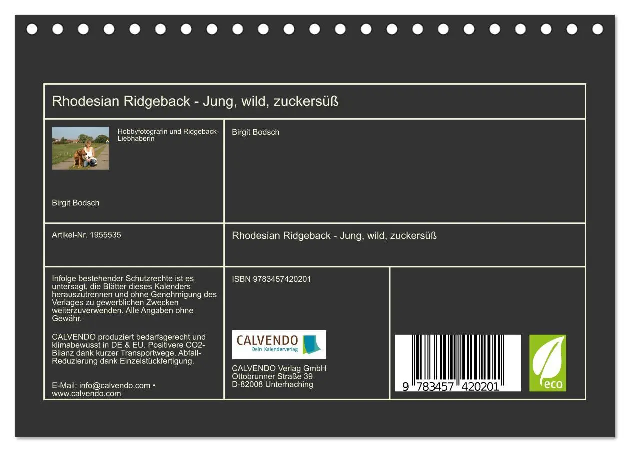 Bild: 9783457420201 | Rhodesian Ridgeback - Jung, wild, zuckersüß (Tischkalender 2026 DIN...