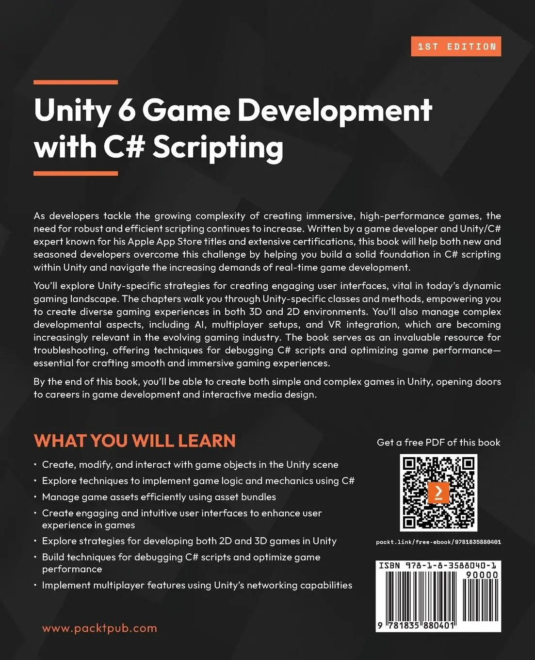 Rückseite: 9781835880401 | Unity 6 Game Development with C# Scripting | Lem Apperson | Buch