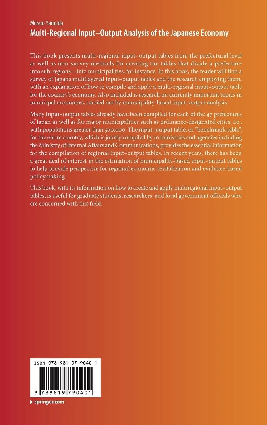 Rückseite: 9789819790401 | Multi-Regional Input-Output Analysis of the Japanese Economy | Yamada