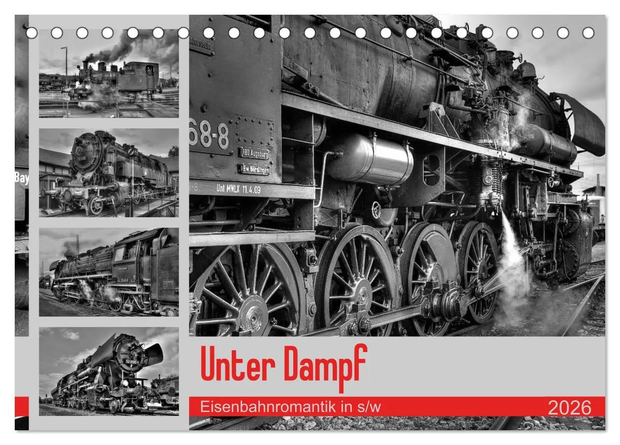 Cover: 9783457860601 | Unter Dampf - Eisenbahnromantik in schwarz-weiß (Tischkalender 2026...