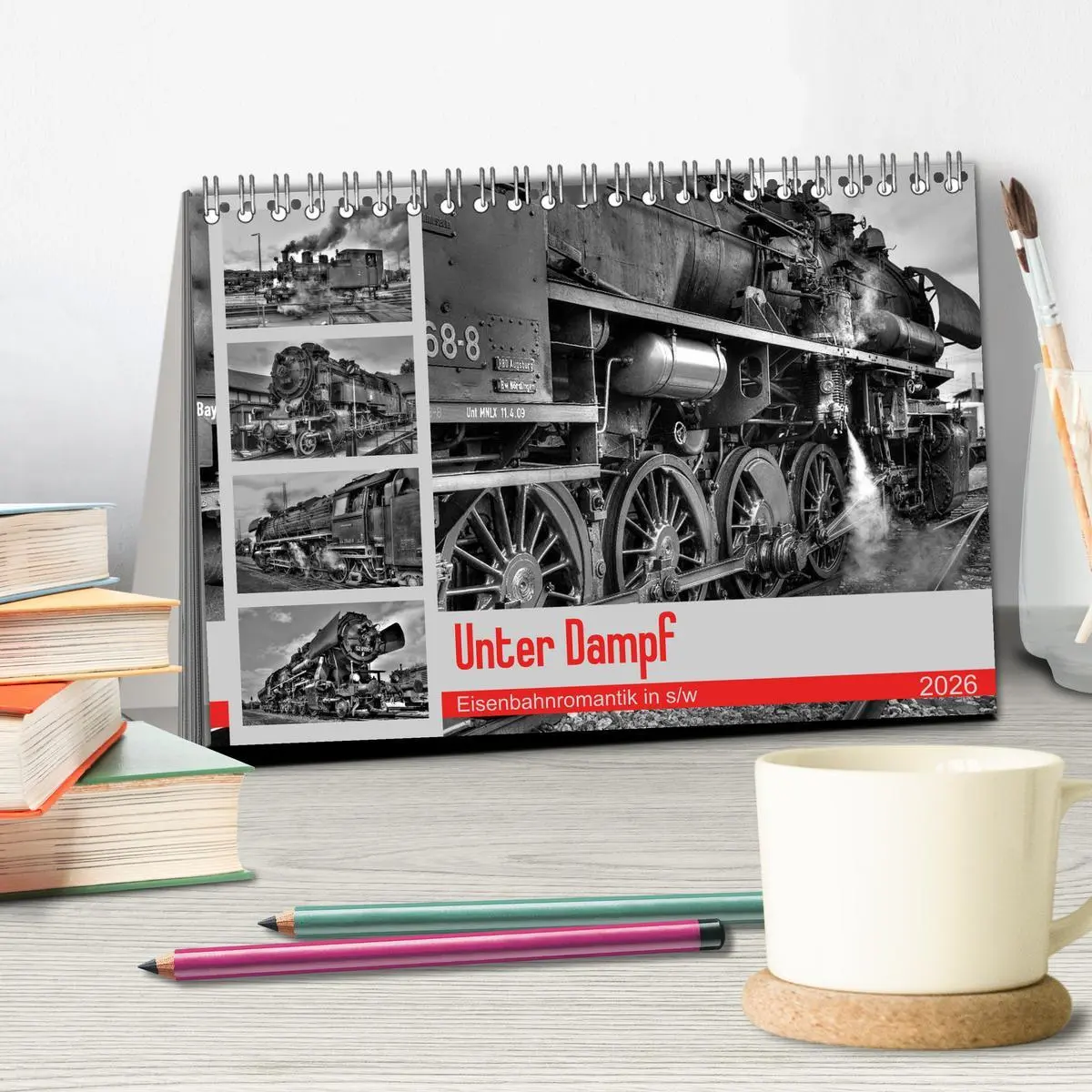 Bild: 9783457860601 | Unter Dampf - Eisenbahnromantik in schwarz-weiß (Tischkalender 2026...