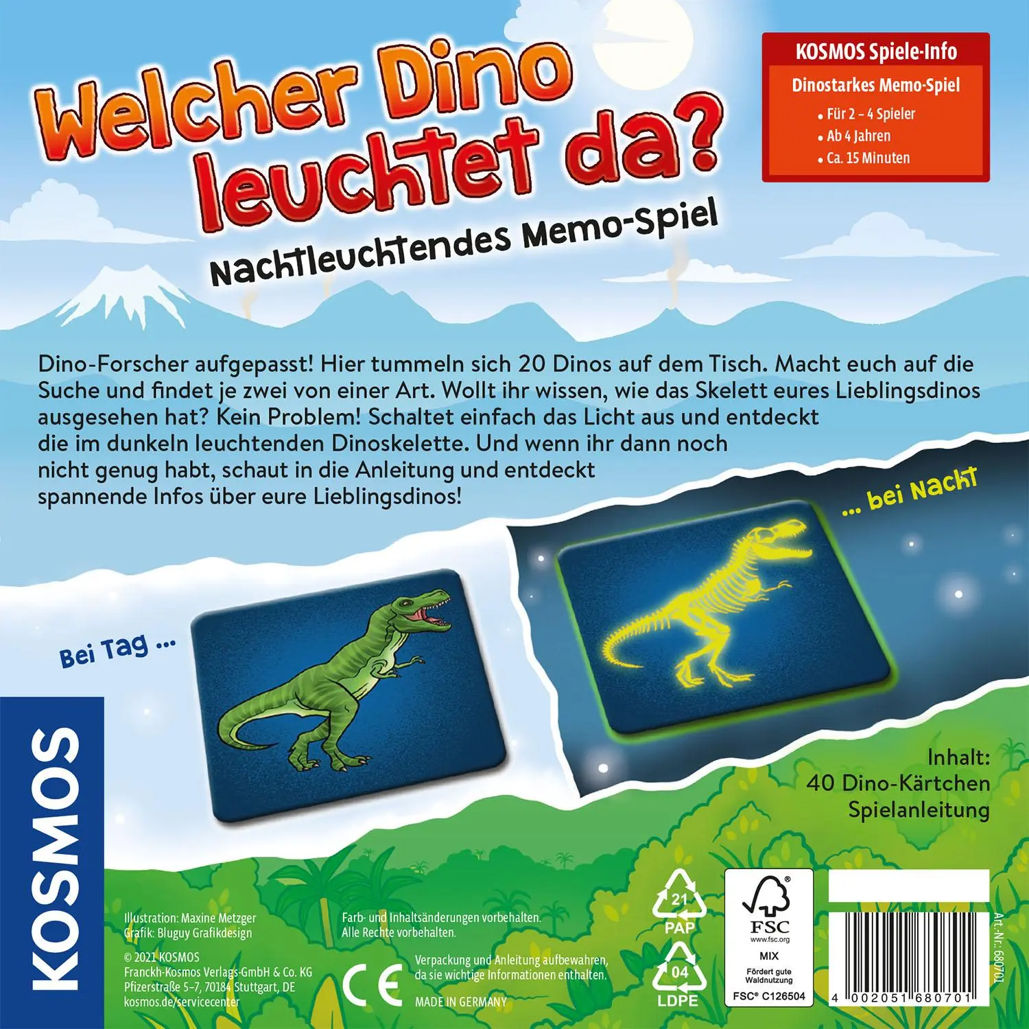 Rückseite: 4002051680701 | Welcher Dino leuchtet da? | Kinderspiel | Spiel | Brettspiel | 680701