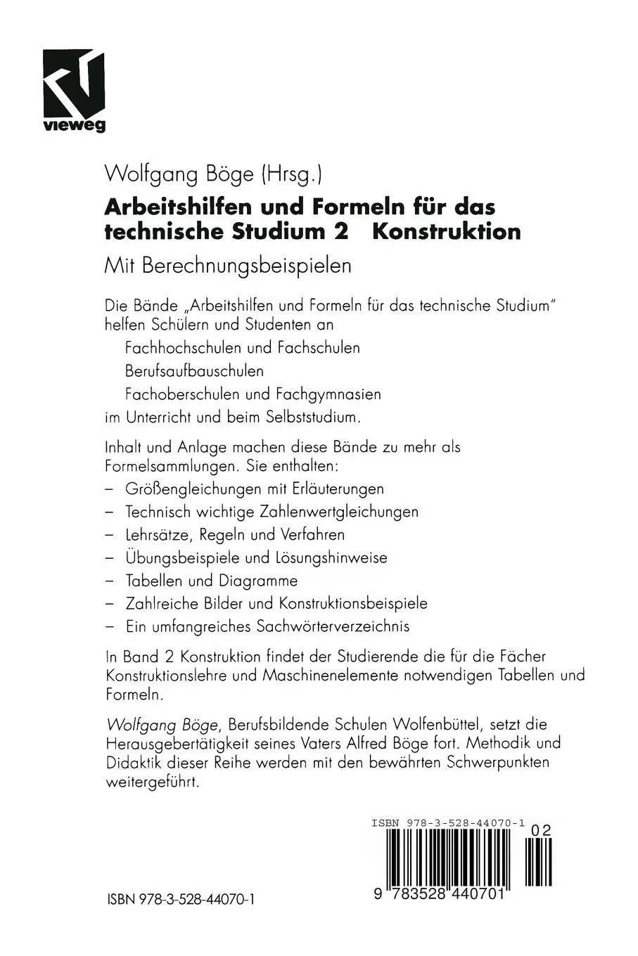 Rückseite: 9783528440701 | Arbeitshilfen und Formeln für das technische Studium | Konstruktion