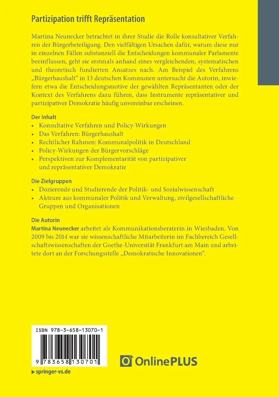 Rückseite: 9783658130701 | Partizipation trifft Repräsentation | Martina Neunecker | Taschenbuch