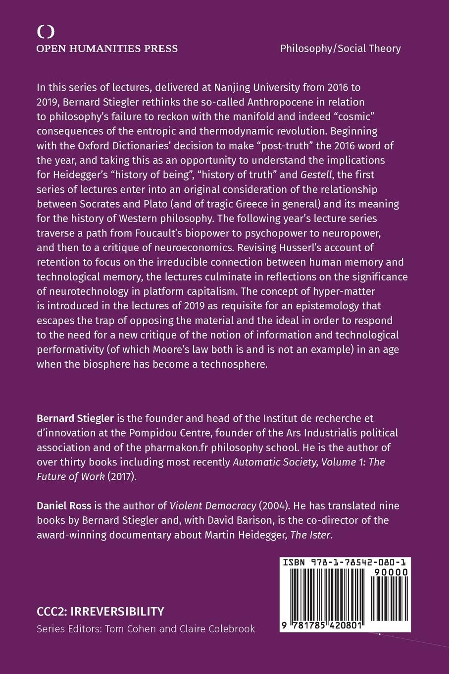 Rückseite: 9781785420801 | Nanjing Lectures | 2016-2019 | Bernard Stiegler | Taschenbuch | 2020