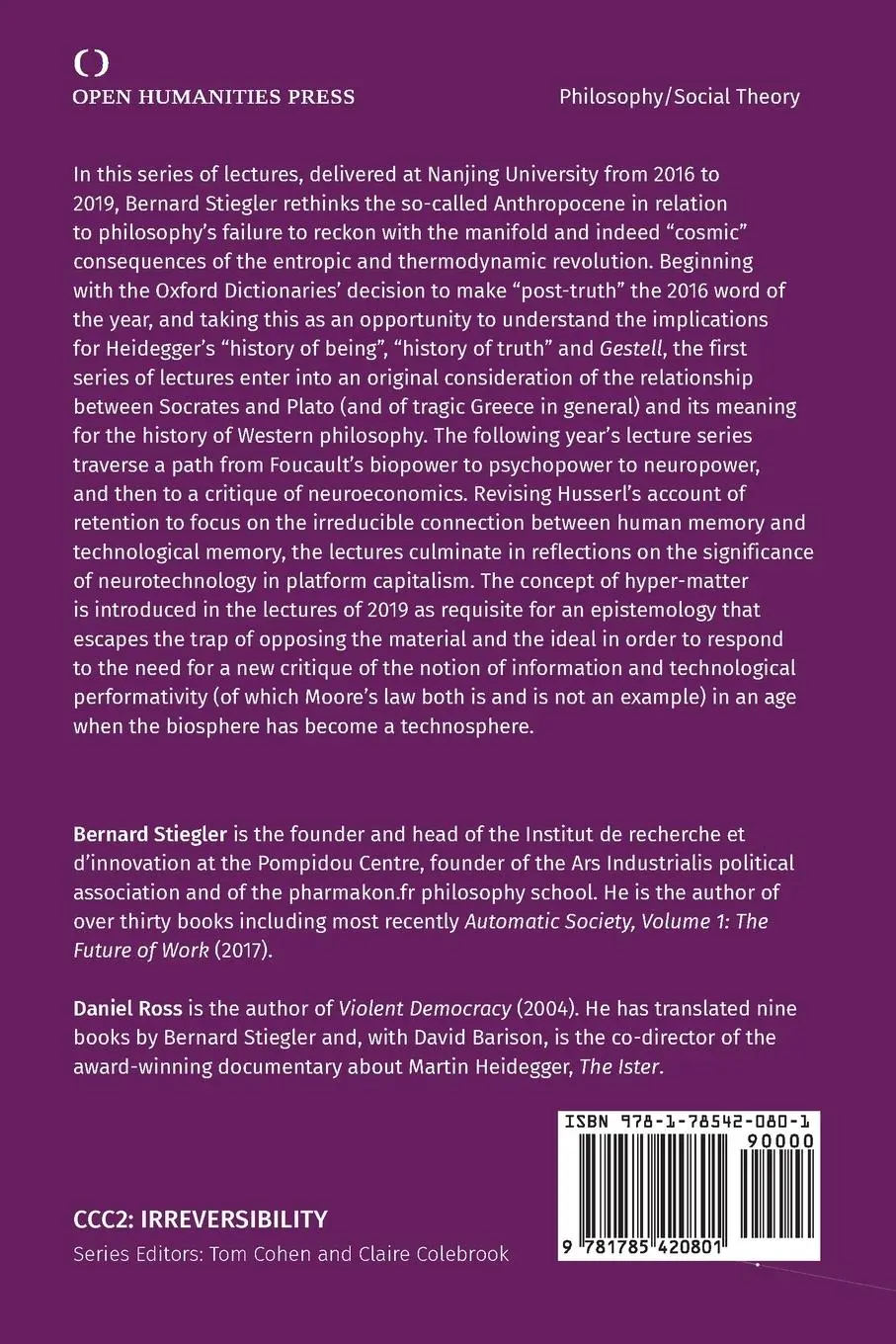 Rückseite: 9781785420801 | Nanjing Lectures | 2016-2019 | Bernard Stiegler | Taschenbuch | 2020