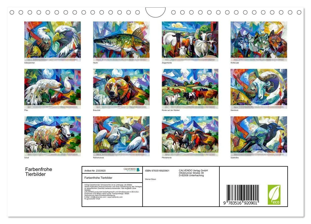Bild: 9783516920901 | Farbenfrohe Tierbilder (Wandkalender 2027 DIN A4 quer), CALVENDO...