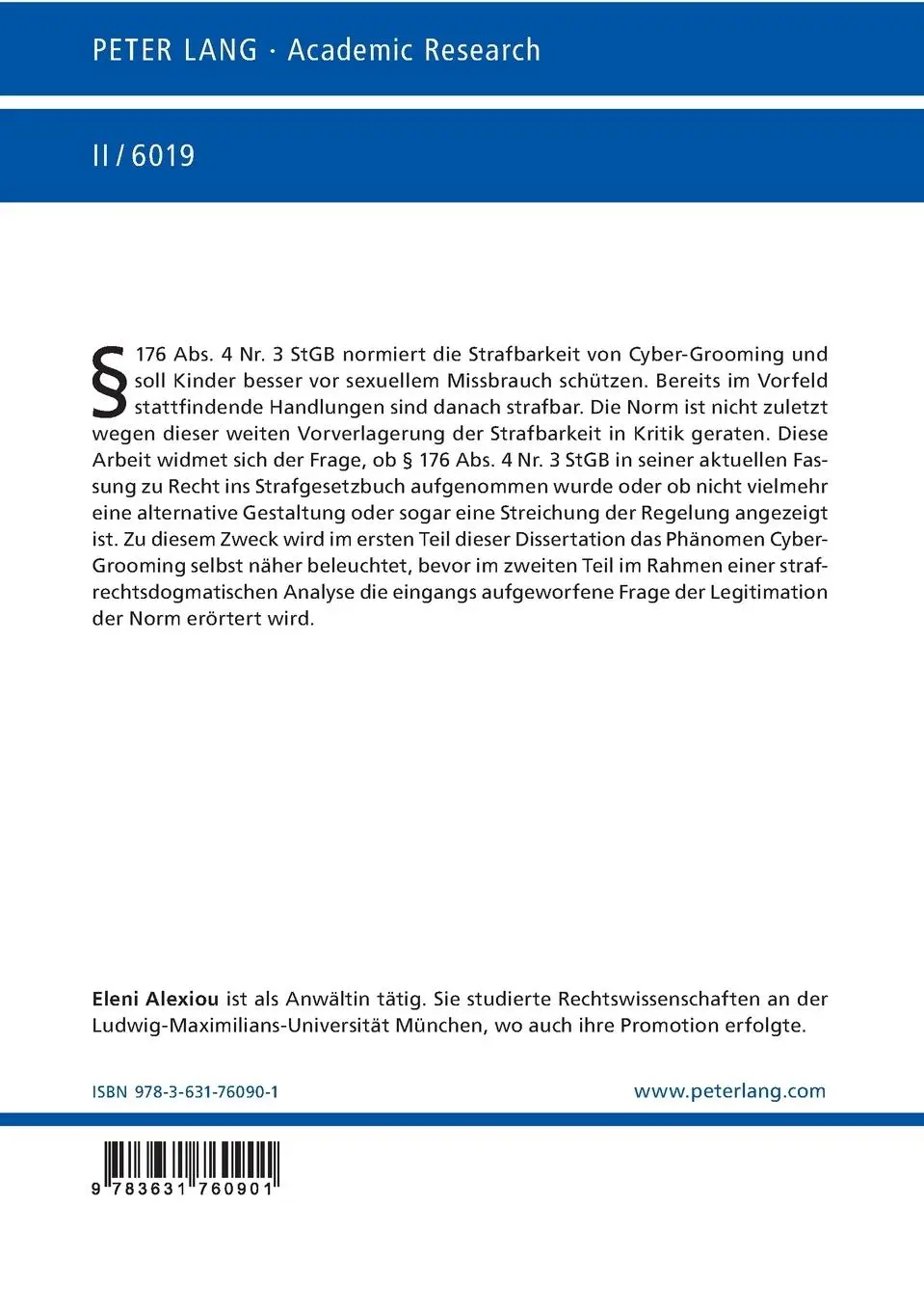 Rückseite: 9783631760901 | Cyber-Grooming | Eleni Alexiou | Taschenbuch | Paperback | Deutsch