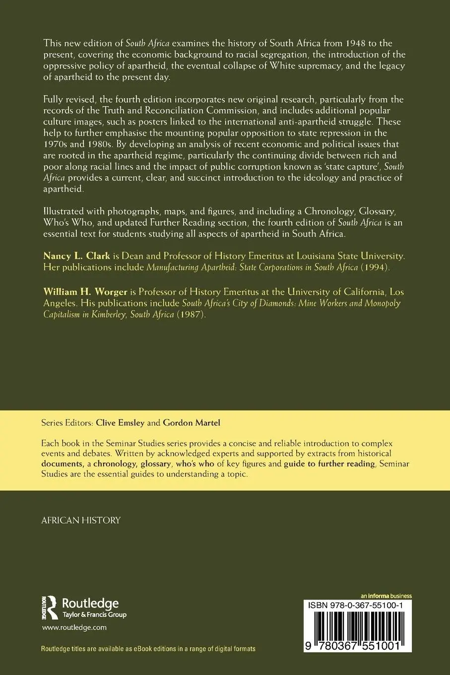 Rückseite: 9780367551001 | South Africa | The Rise and Fall of Apartheid | Nancy L Clark (u. a.)