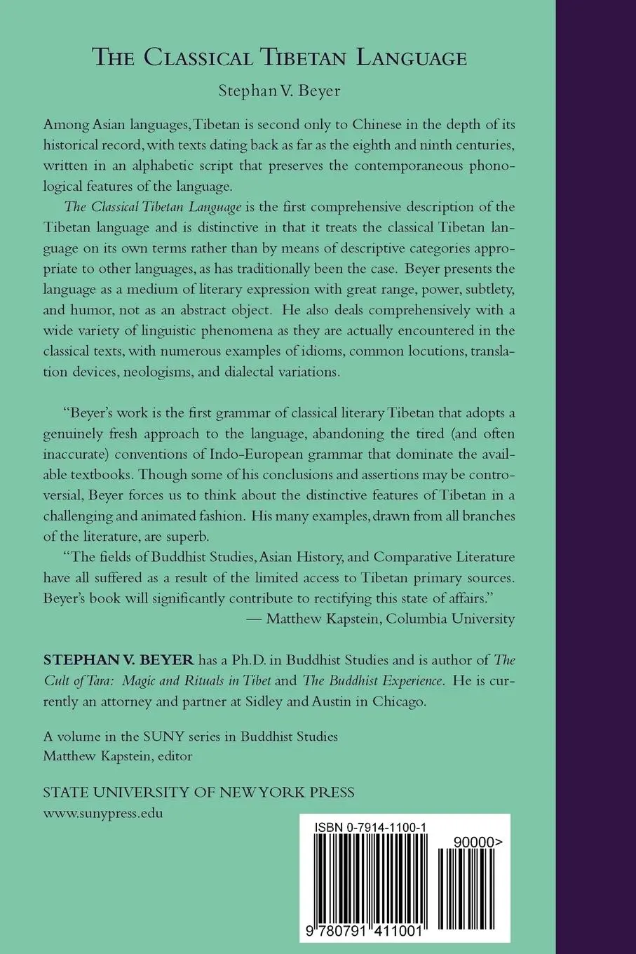 Rückseite: 9780791411001 | The Classical Tibetan Language | Stephan V. Beyer | Taschenbuch | 1992