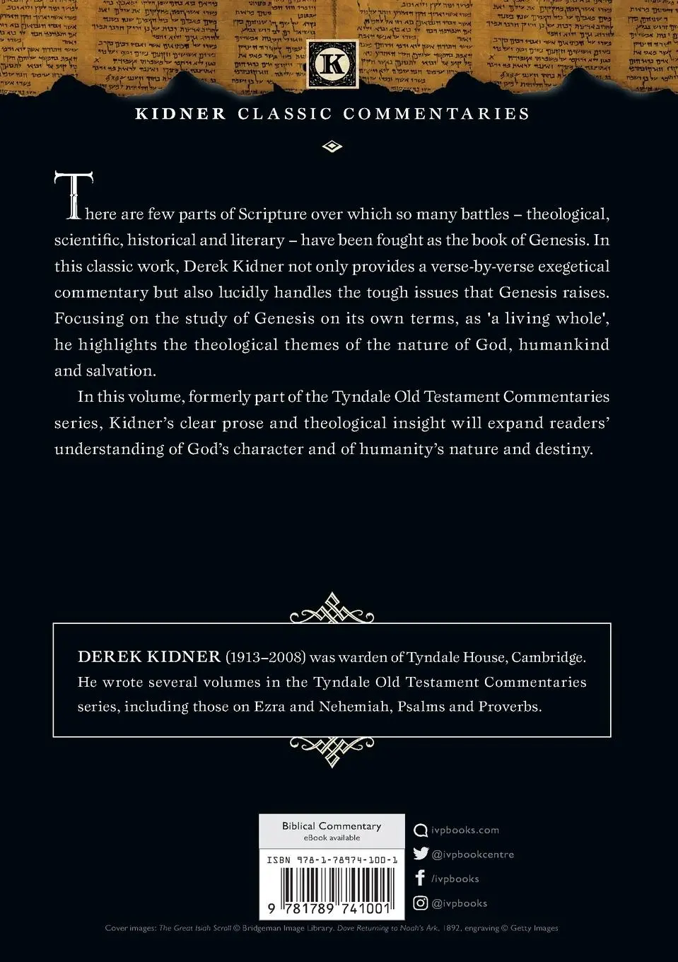 Rückseite: 9781789741001 | Genesis | An Introduction And Commentary | Derek Kidner | Taschenbuch