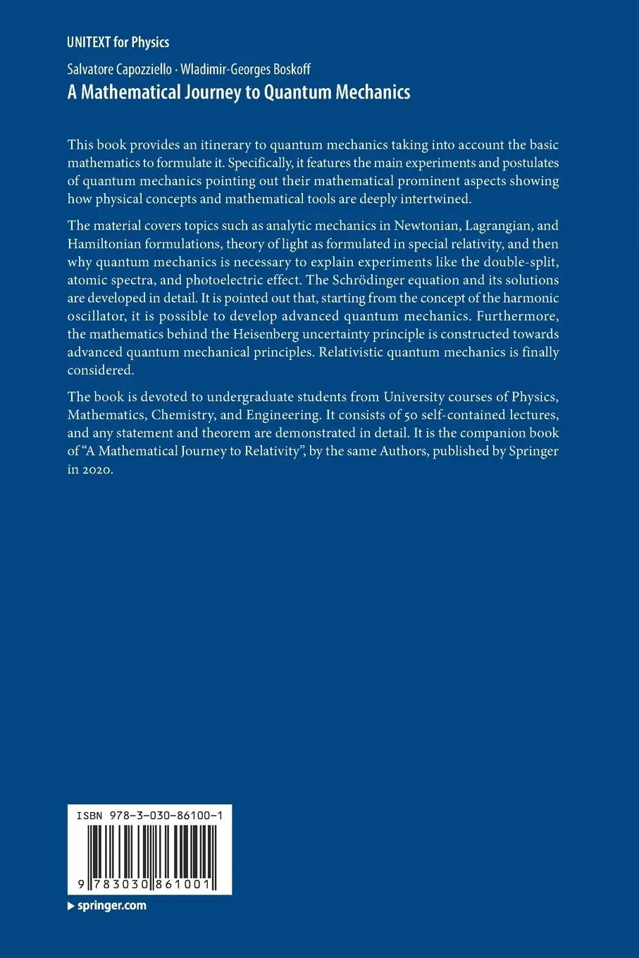 Rückseite: 9783030861001 | A Mathematical Journey to Quantum Mechanics | Boskoff (u. a.) | Buch