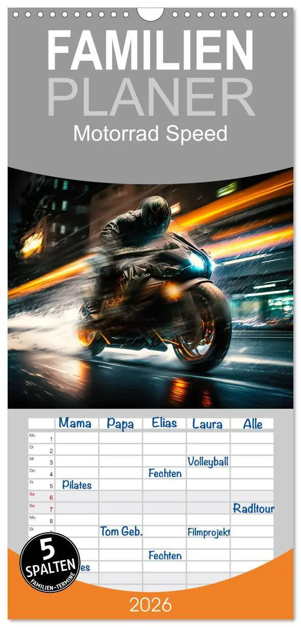 Cover: 9783516501001 | Familienplaner 2026 - Motorrad Speed mit 5 Spalten (Wandkalender,...