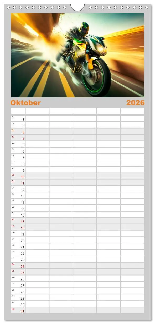 Bild: 9783516501001 | Familienplaner 2026 - Motorrad Speed mit 5 Spalten (Wandkalender,...