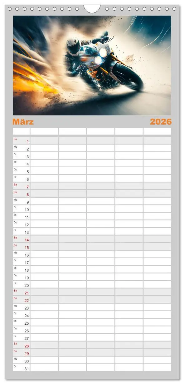Bild: 9783516501001 | Familienplaner 2026 - Motorrad Speed mit 5 Spalten (Wandkalender,...