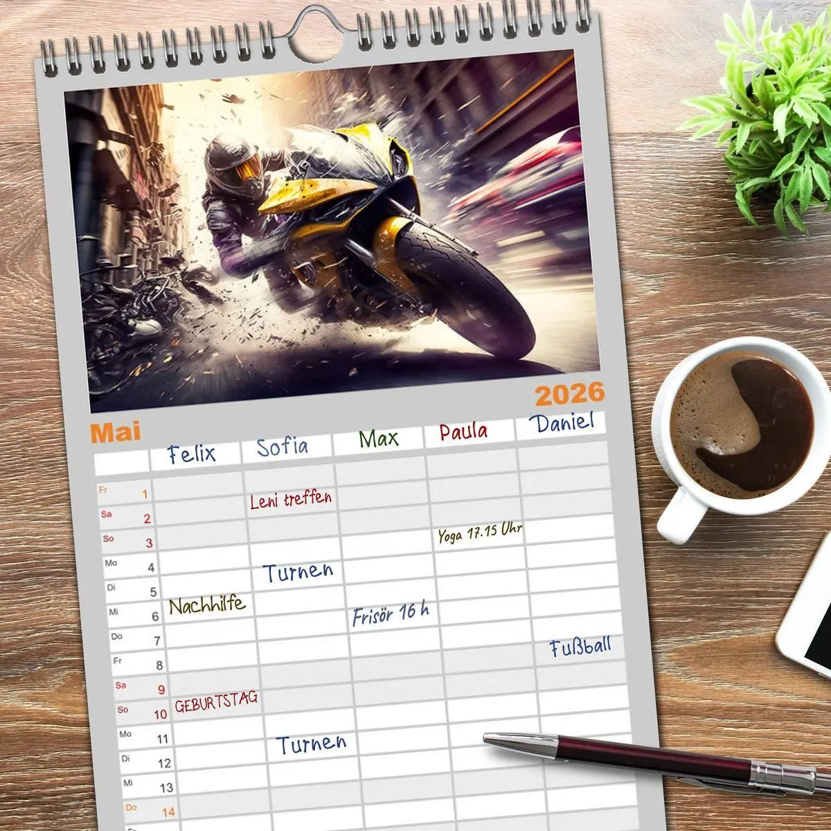 Bild: 9783516501001 | Familienplaner 2026 - Motorrad Speed mit 5 Spalten (Wandkalender,...