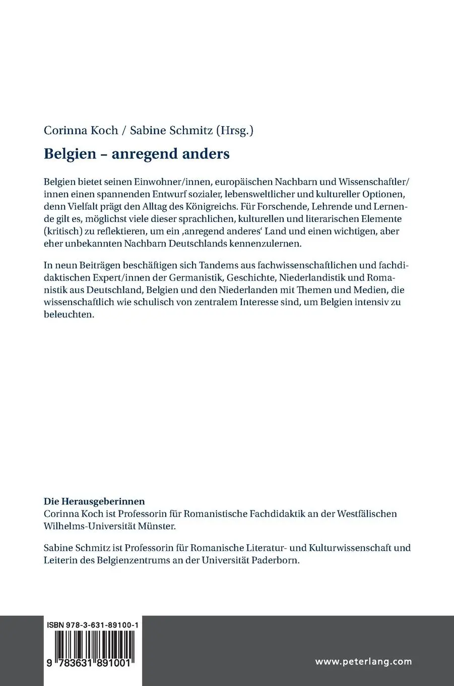 Rückseite: 9783631891001 | Belgien - anregend anders | Sabine Schmitz (u. a.) | Buch | Gebunden