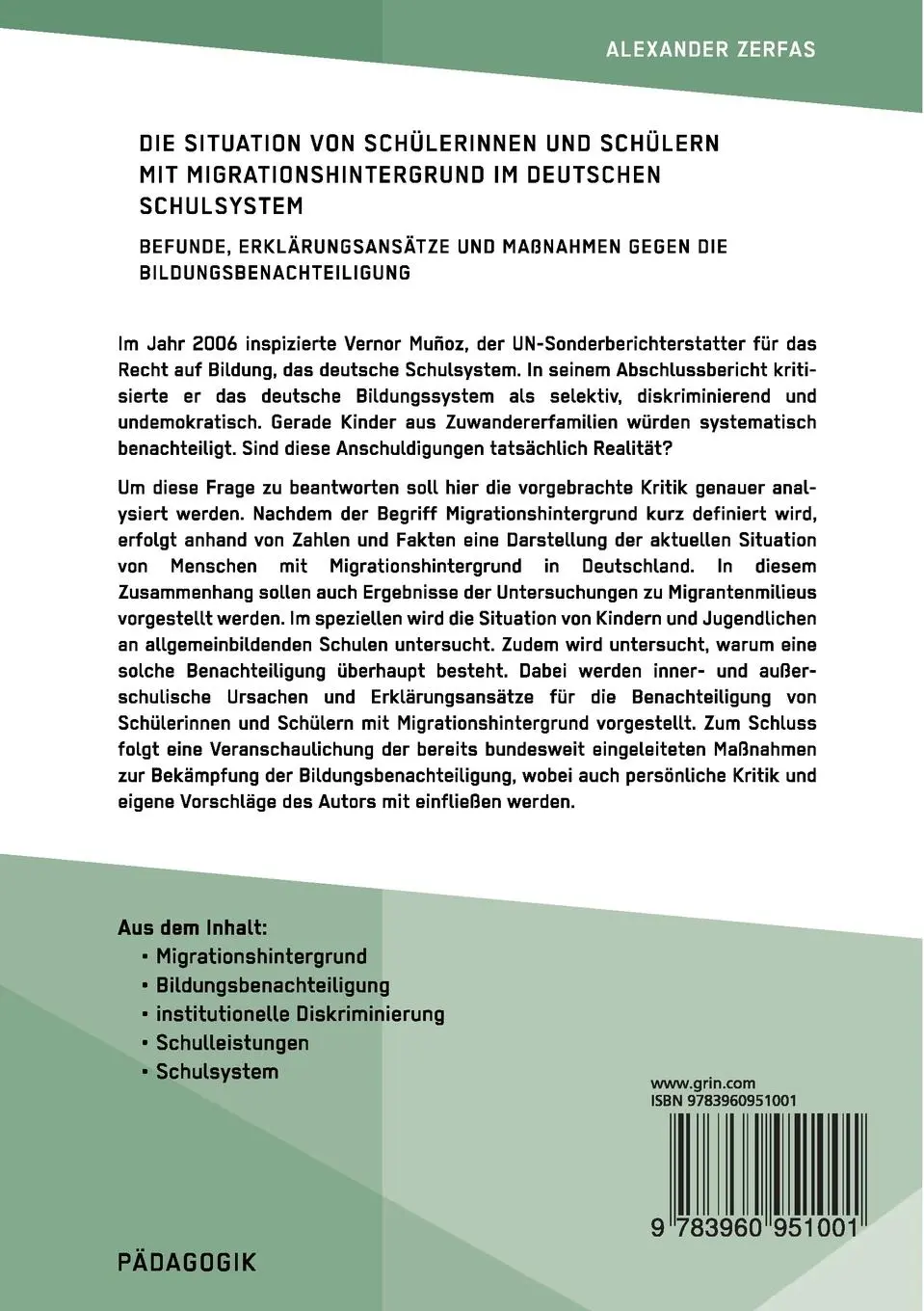 Rückseite: 9783960951001 | Die Situation von Schülerinnen und Schülern mit...
