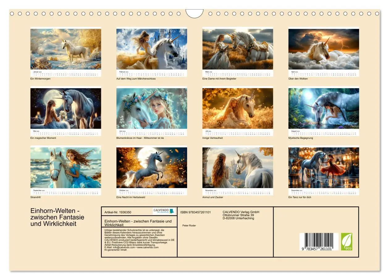 Bild: 9783457261101 | Einhorn-Welten - zwischen Fantasie und Wirklichkeit (Wandkalender...