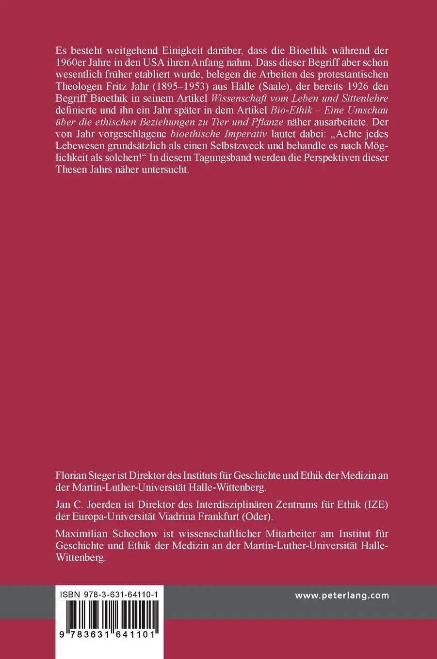 Rückseite: 9783631641101 | 1926 - Die Geburt der Bioethik in Halle (Saale) durch den...