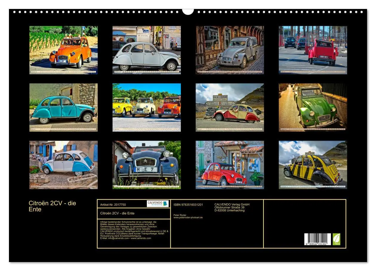 Bild: 9783516031201 | Citroën 2CV - die Ente (Wandkalender 2026 DIN A2 quer), CALVENDO...