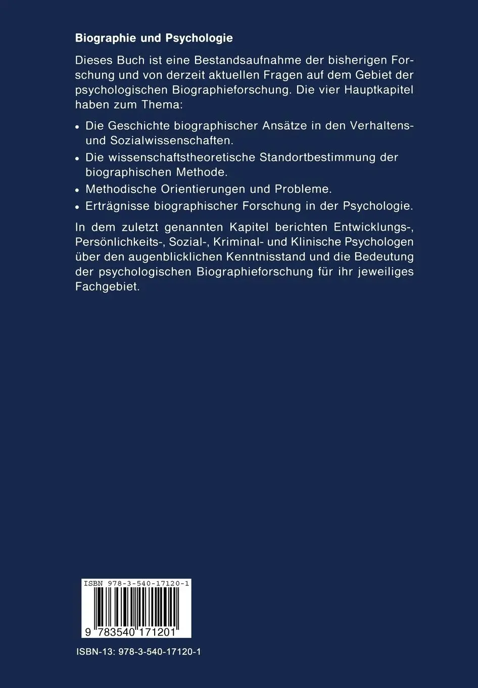 Rückseite: 9783540171201 | Biographie und Psychologie | Hans Thomae (u. a.) | Taschenbuch | ix
