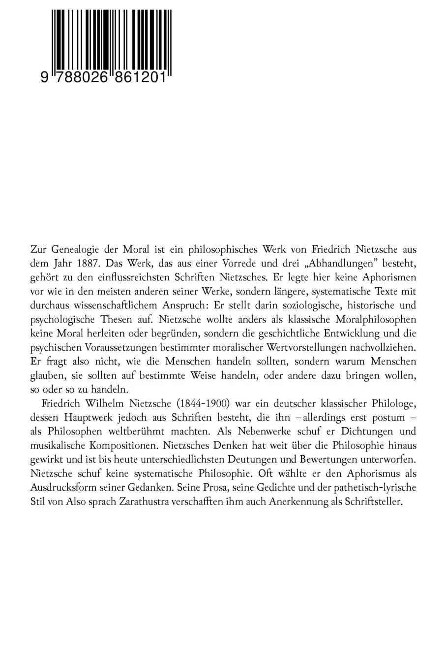 Rückseite: 9788026861201 | Zur Genealogie der Moral | Friedrich Nietzsche | Taschenbuch | 2017