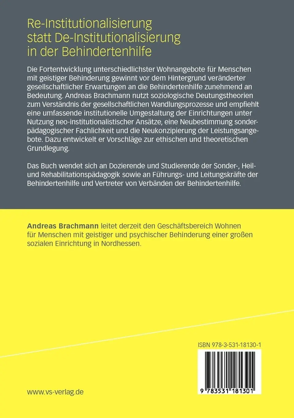 Rückseite: 9783531181301 | Re-Institutionalisierung statt De-Institutionalisierung in der...