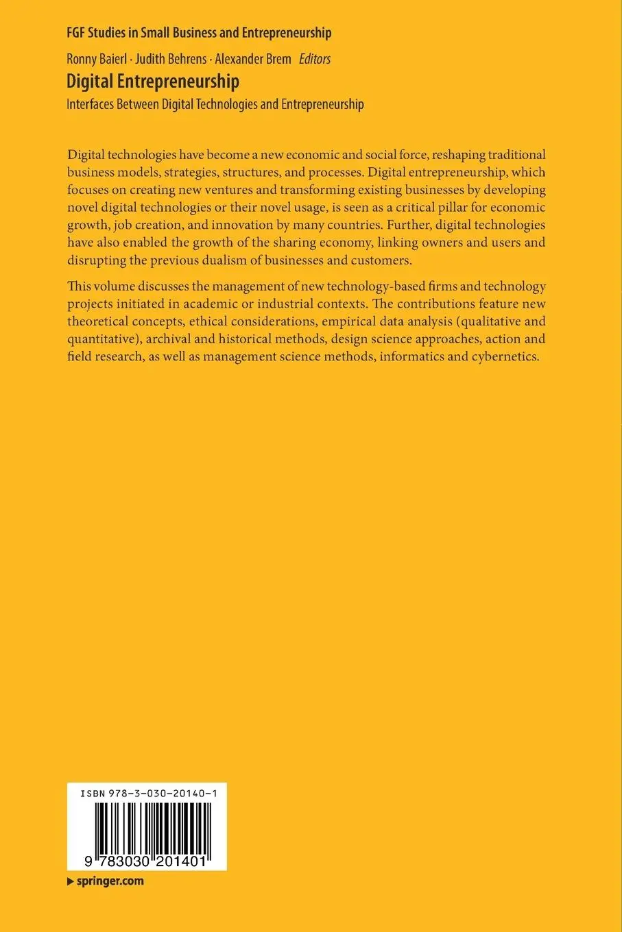 Rückseite: 9783030201401 | Digital Entrepreneurship | Ronny Baierl (u. a.) | Taschenbuch | xiv