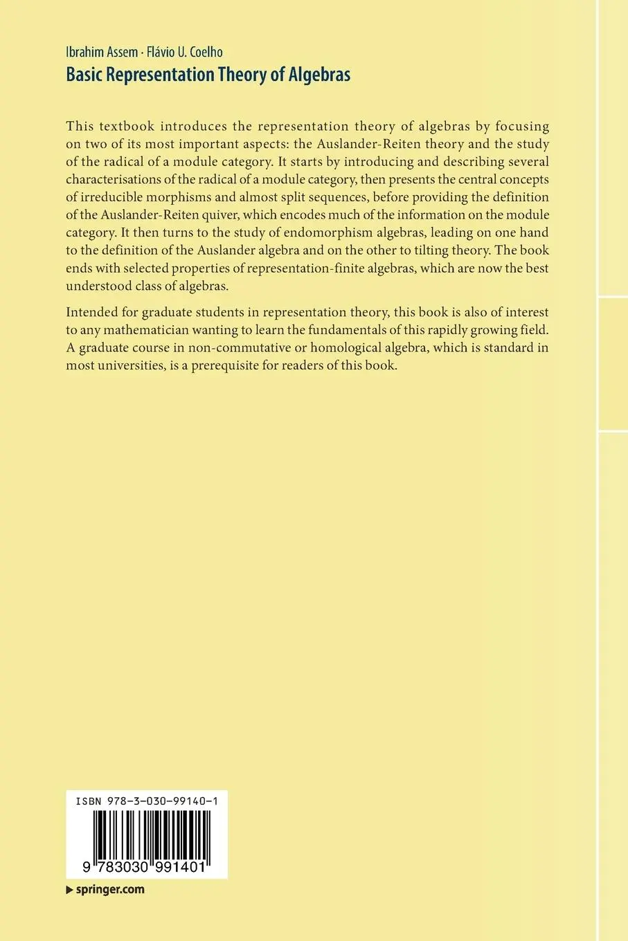 Rückseite: 9783030991401 | Basic Representation Theory of Algebras | Ibrahim Assem (u. a.) | Buch