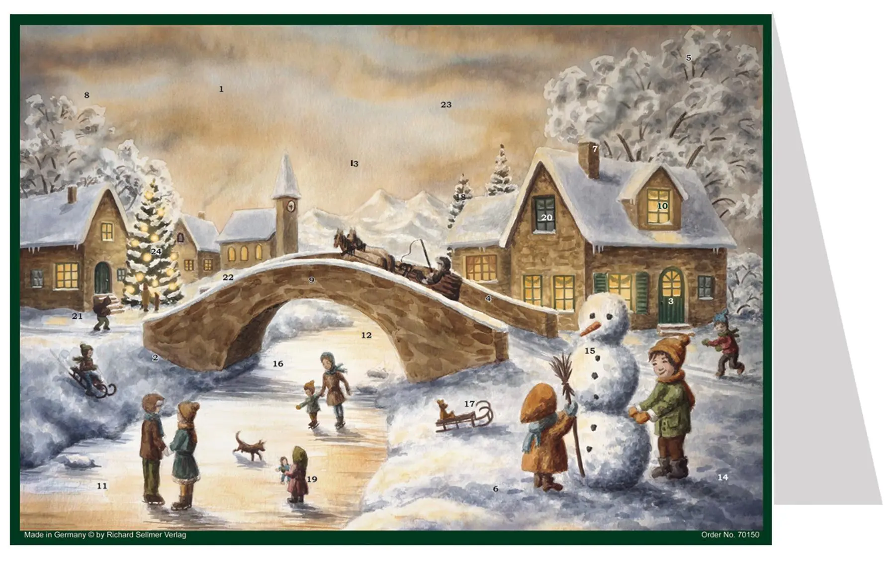 Cover: 4025985401501 | Postkarten-Adventskalender "An der Brücke" | Papier-Adventskalender