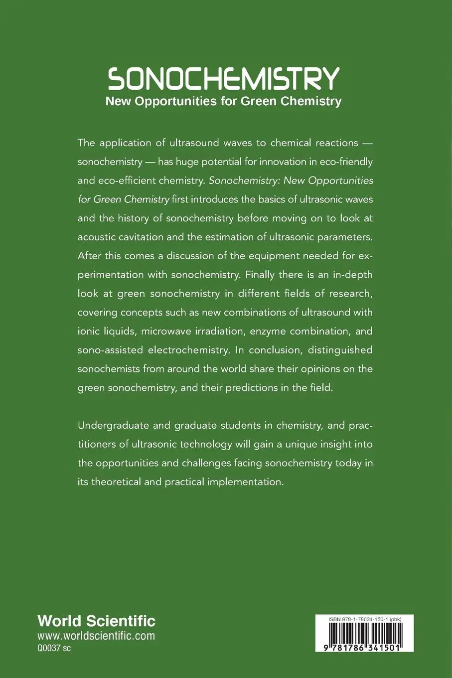 Rückseite: 9781786341501 | SONOCHEMISTRY | NEW OPPORTUNITIES FOR GREEN CHEMISTRY | Gregory Chatel