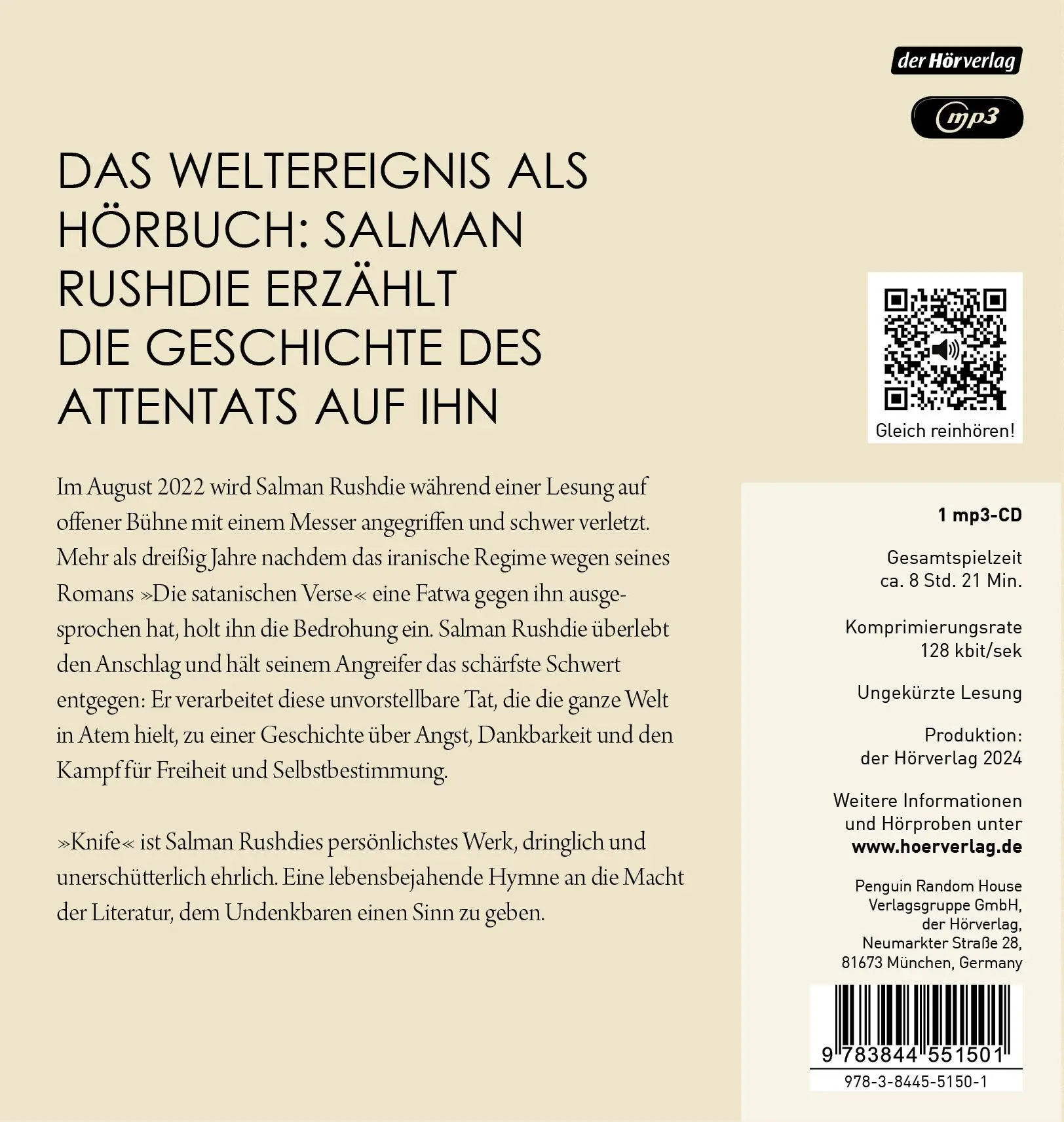 Bild: 9783844551501 | Knife | Salman Rushdie | MP3 | 1 CD | Deutsch | 2024