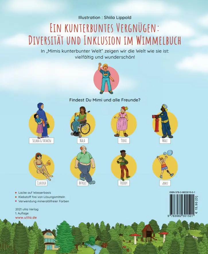 Rückseite: 9783982301501 | Mimis kunterbunte Welt | Vielfalt im Wimmelbuch | ulila Verlag | Buch