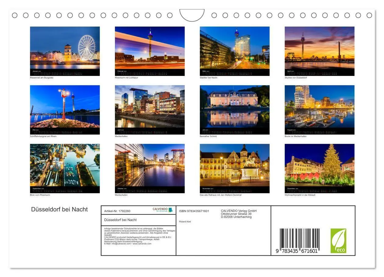 Bild: 9783435671601 | Düsseldorf bei Nacht (Wandkalender 2025 DIN A4 quer), CALVENDO...