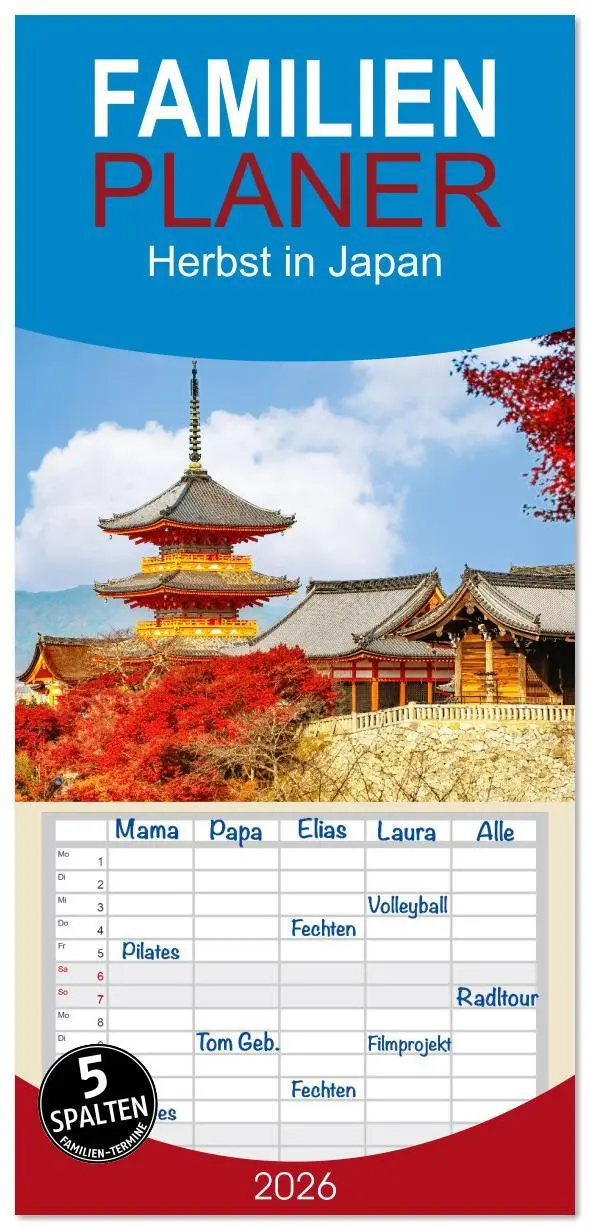 Cover: 9783516611601 | Familienplaner 2026 - Herbst in Japan mit 5 Spalten (Wandkalender,...