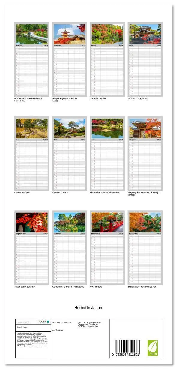 Bild: 9783516611601 | Familienplaner 2026 - Herbst in Japan mit 5 Spalten (Wandkalender,...