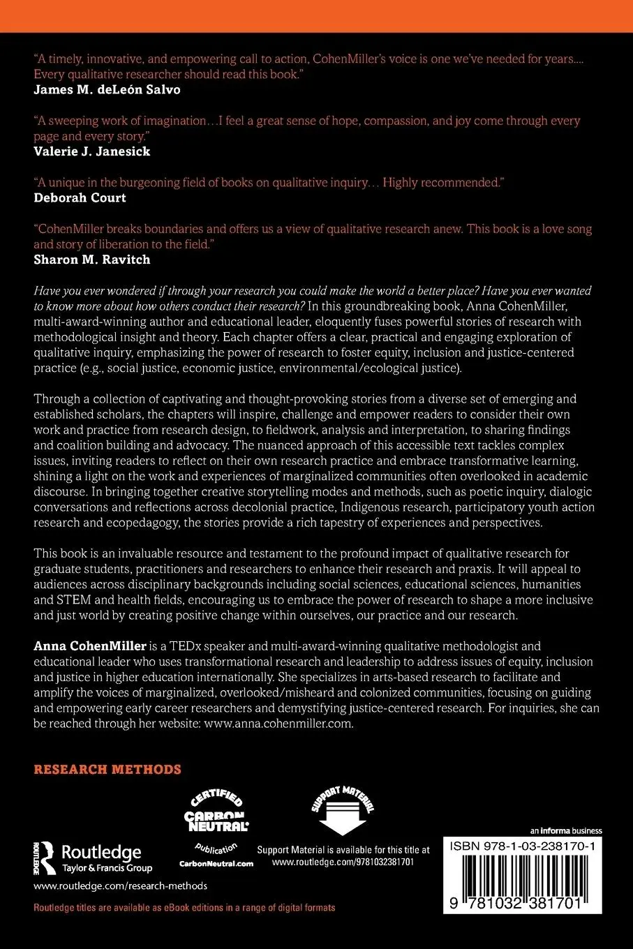 Rückseite: 9781032381701 | Transformative Moments in Qualitative Research | Anna Cohenmiller