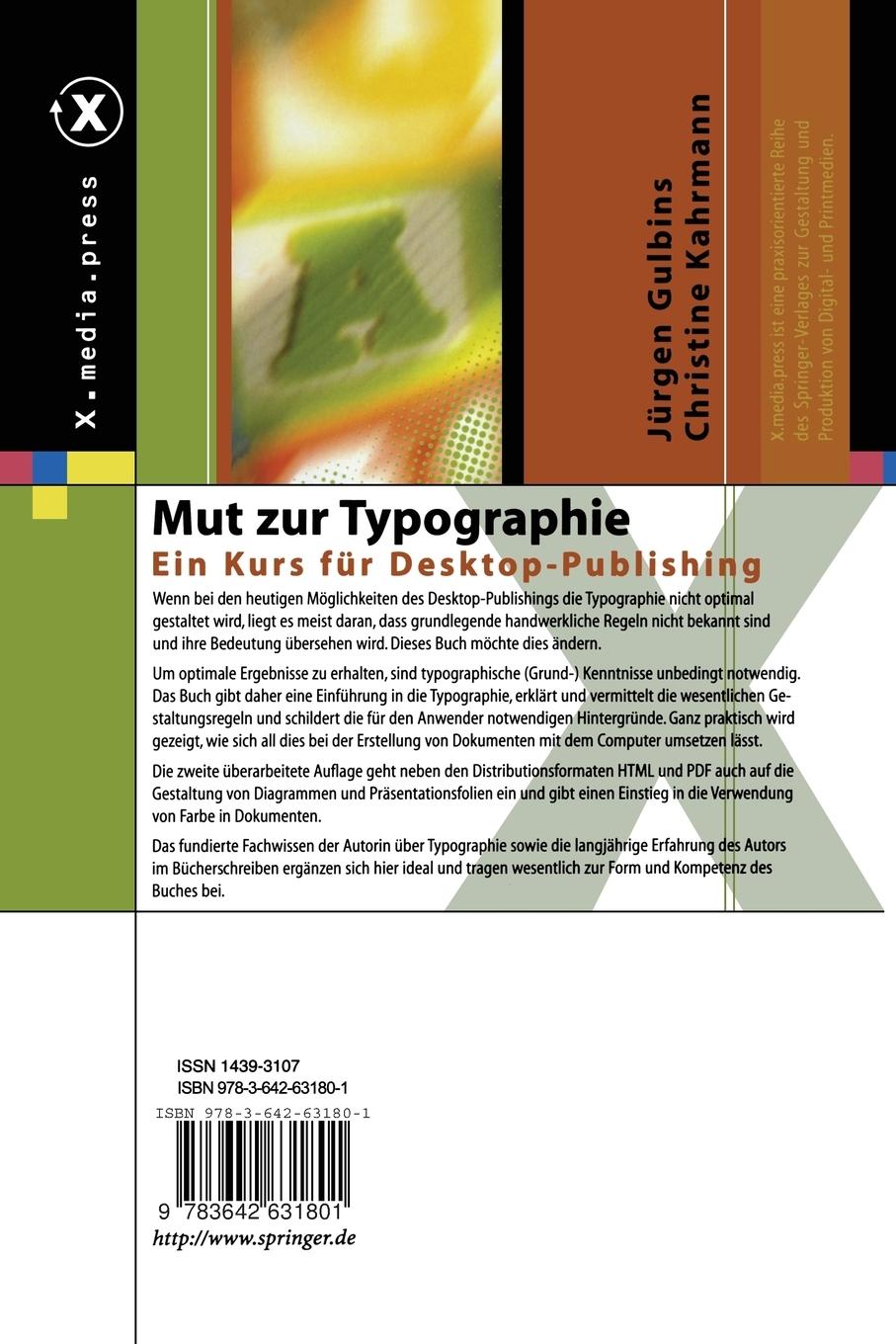 Rückseite: 9783642631801 | Mut zur Typographie | Ein Kurs für Desktop-Publishing | Taschenbuch