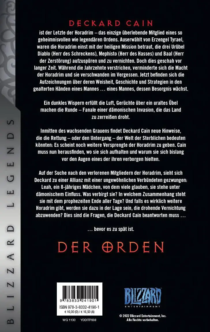 Rückseite: 9783833241901 | Diablo: Der Orden | Blizzard Legends | Nate Kenyon | Taschenbuch