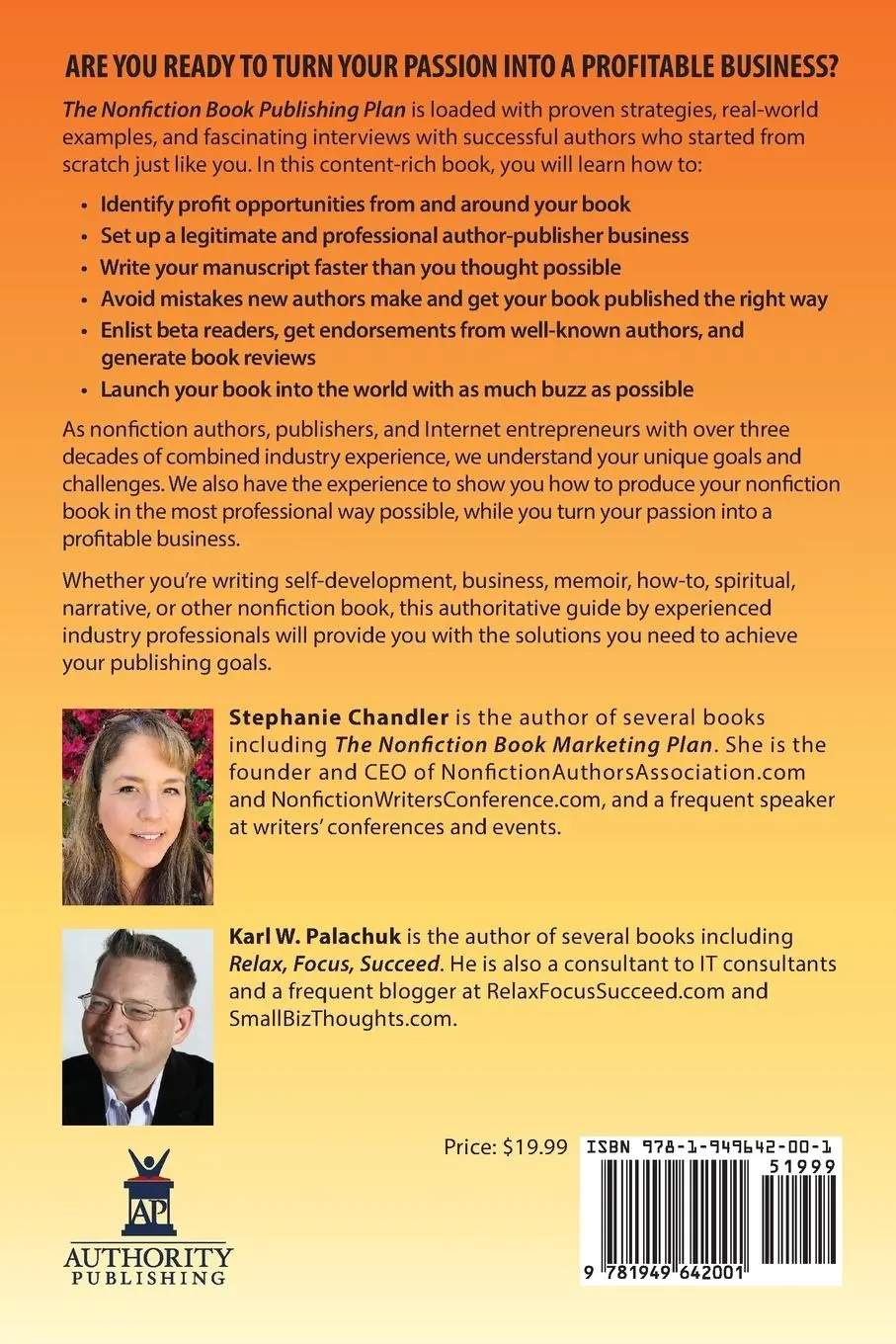 Rückseite: 9781949642001 | The Nonfiction Book Publishing Plan | Stephanie Chandler (u. a.)