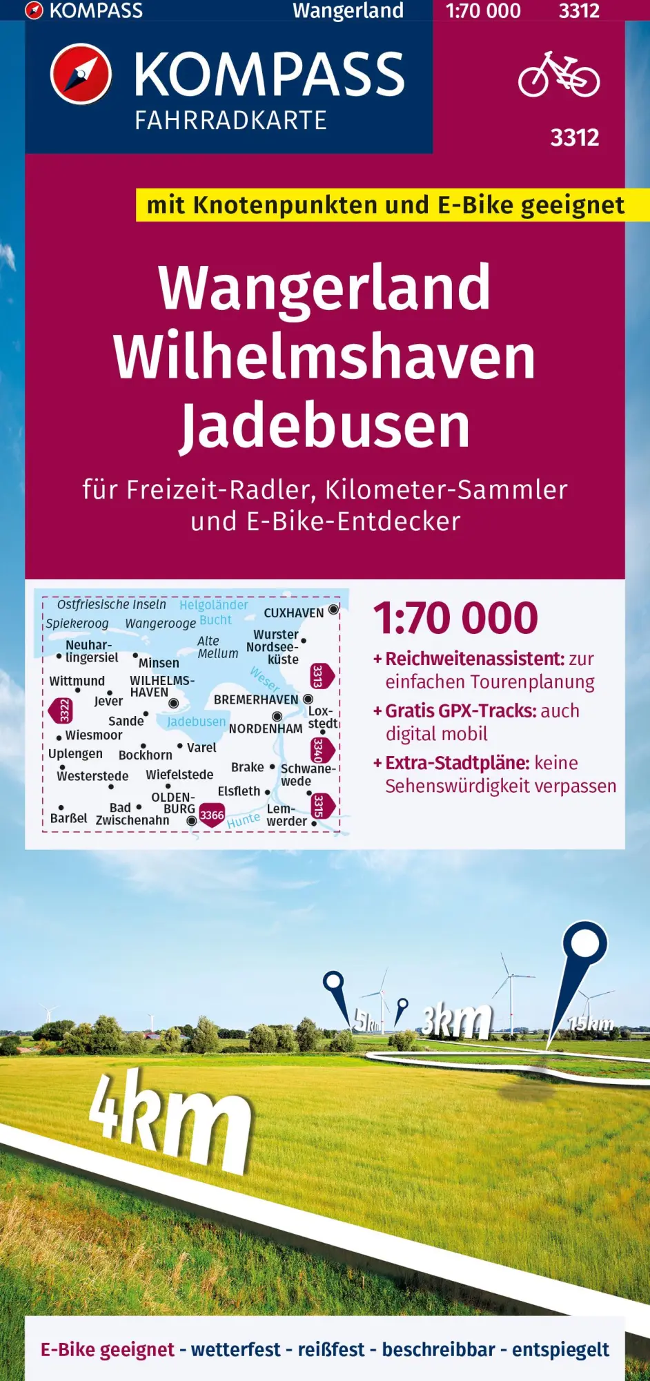 Cover: 9783991542001 | KOMPASS Fahrradkarte 3312 Wangerland, Wilhelmshaven, Jadebusen mit...